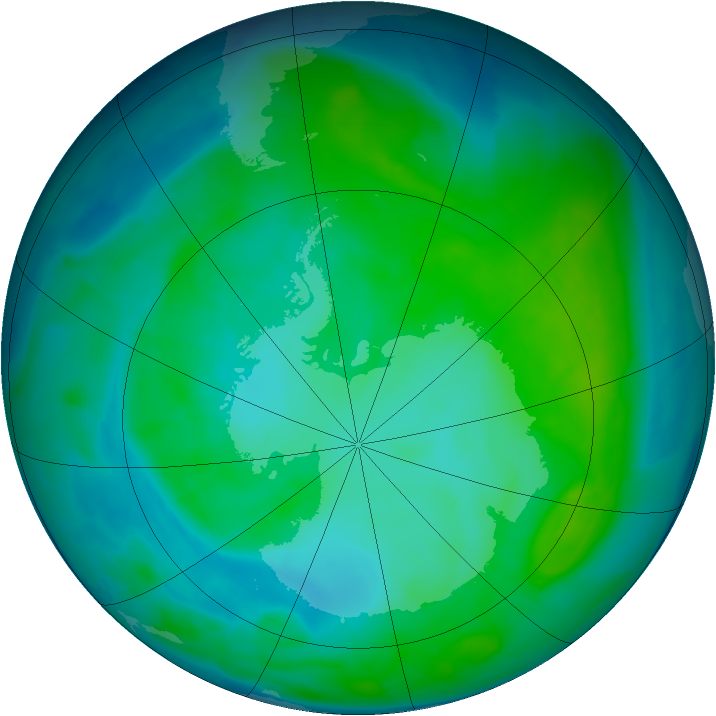 Antarctic ozone map for 03 January 2014